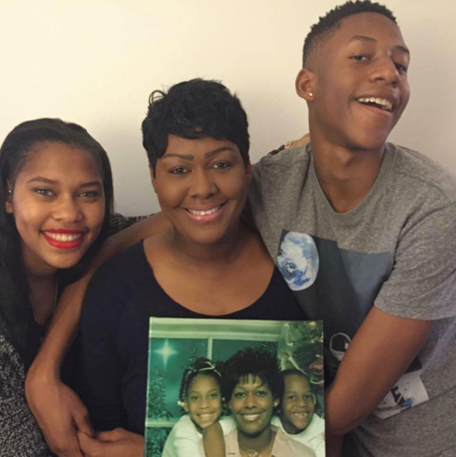 Raven, ShaVonne, and Ryan re-enacting an old family photo.