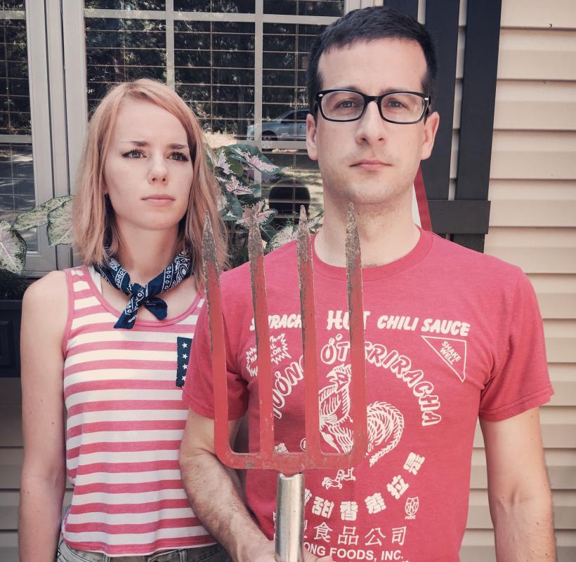 Claire Hopple and husband, American Gothic version.