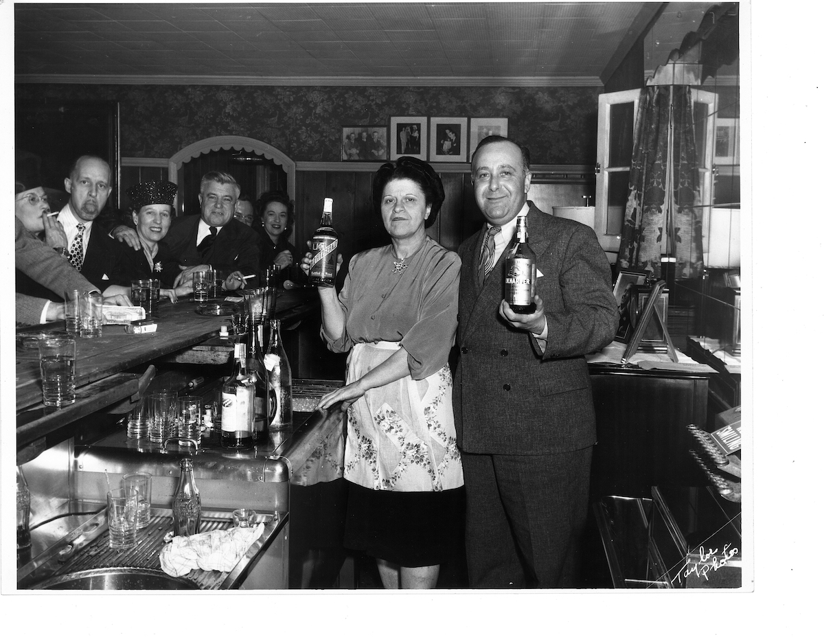 Helen behind the bar at the Sunflower Inn.