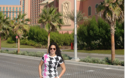 Sayde in front of the Atlantis Hotel on Palm Jumeirah.