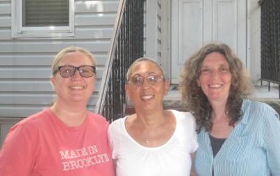 The writer, middle, with her friends Maureen and Janet