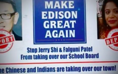 An as of yet unknown group has sent a disturbing racist postcard to residents warning of Asians “taking over” Edison. (Image: YouTube/ Zevo News)